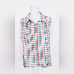 Lemon Grass Studio Sleeveless Plaid Button Down Top Size Large